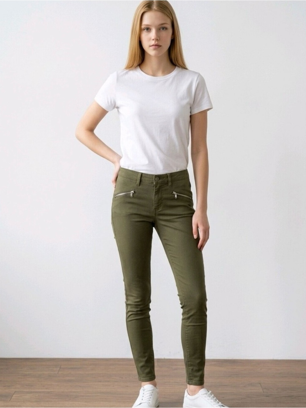 GAP 1969 True Skinny 30” waist Olive Green Zip-Detail Pants